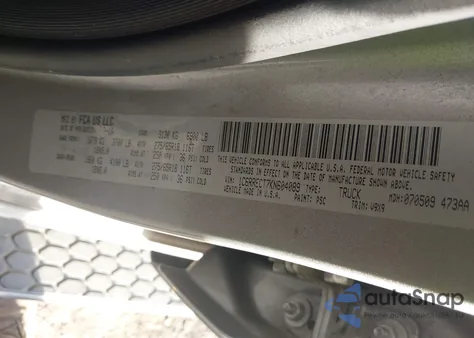 2019 Ram 1500 Tradesman 4X2 6'4 Box z USA, uszkodzony, nr VIN 1C6RRECT7KN604089